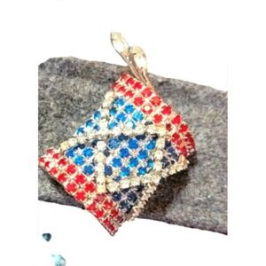 Best of Dorothy Bauer Patriotic Dixie Flag Snare Drum Brooch Pin red white blue